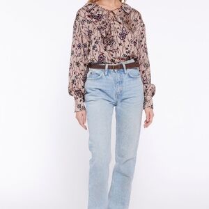 Joie NWT Floral Print Long Sleeve Ruffle Blouse Tie Neck Top M